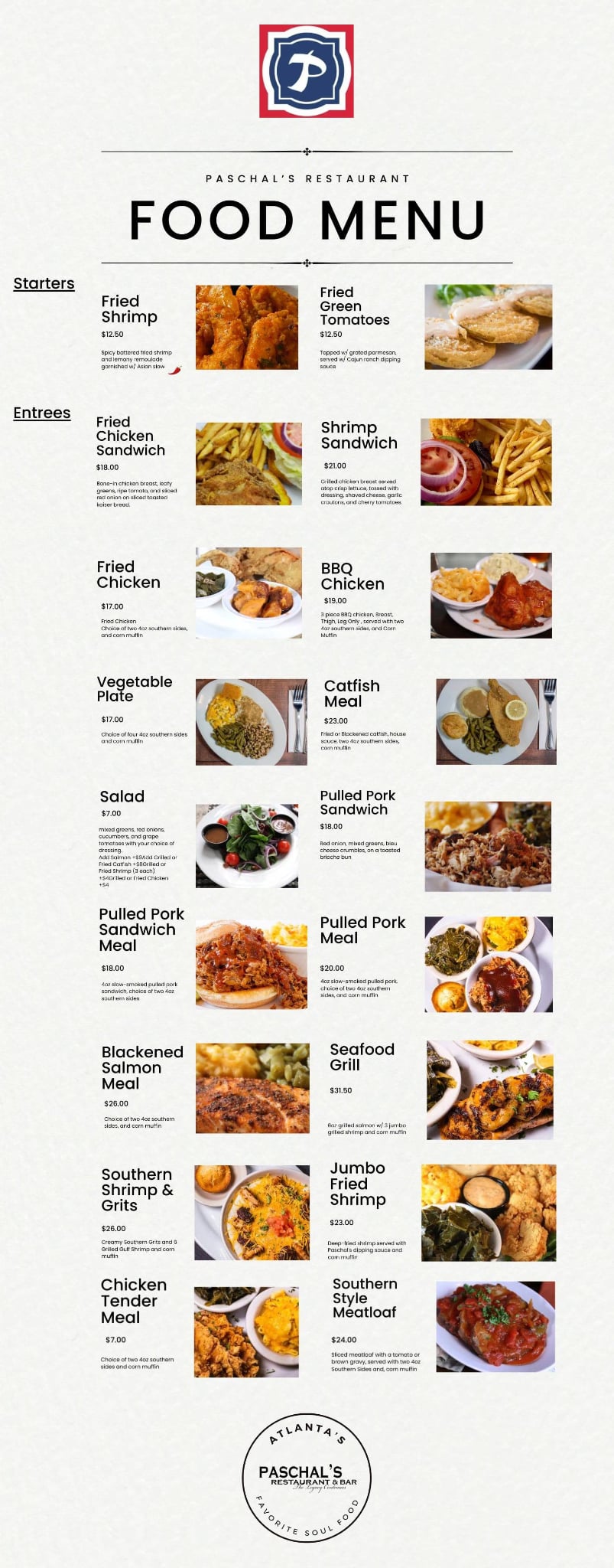 Paschal's Menu