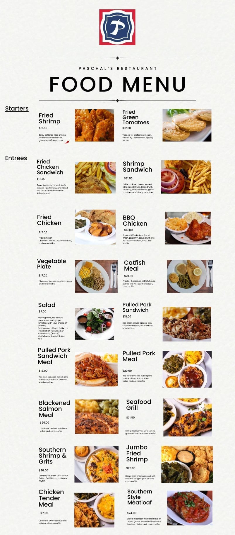 Paschal's Menu Page 1